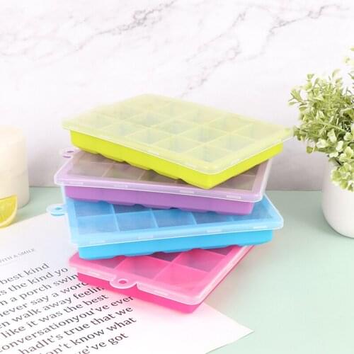 15 grids Silicone Ice Cube Tray with Lid Ice Cube Mold Silicone Drink Ice Box