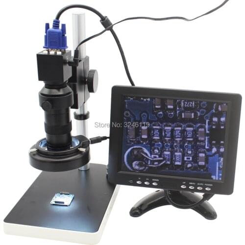 2.0MP 30FPS Industrial Digital Video Microscope Camera VGA Output 8X-130X C-mount Lens Adjustable LED Light Source Focus Bracket