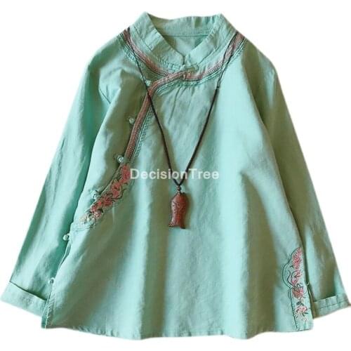 2021 floral printing lady casual v neck traditional tang shirt classic blouse vintage qipao top chinese style cheongsam blouse