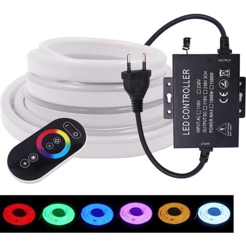 220V RGB Neon Light Flexible Led Strip SMD5050 Waterproof IP67 Led Ribbon Neon Sign Remote Control LED Tape With RGB Controller