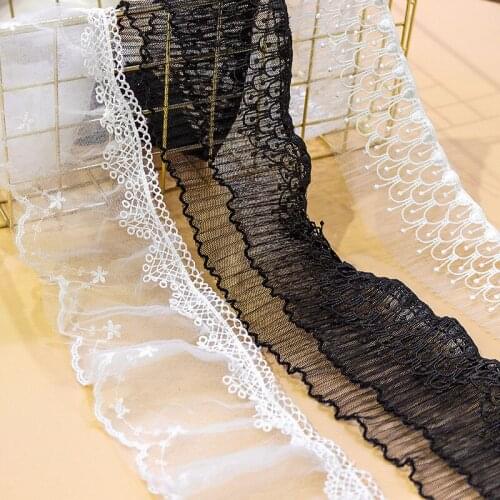 2Yds 5.5-8cm wide Off-white black folds folded multi-layer lace home textile clothing decorative mesh gauze accessories AC30