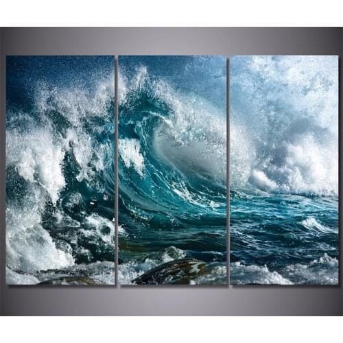 3 Panel Canvas Wall Art Blue Ocean Sea Waves Painting The Picture For Room Posters Prints On Canvas Seascape Home Decor
