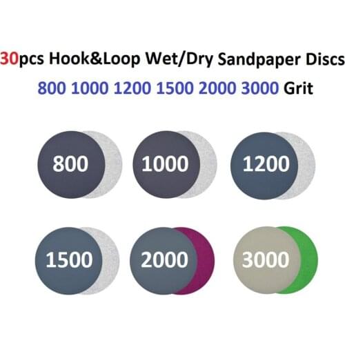30pcs Sanding Discs 3in/75mm Polish Hook Loop Wet/Dry Waterproof anti-static 800 1000 1200 1500 2000 3000 grit lacquer surface