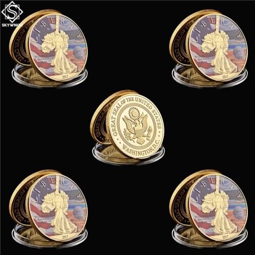 5PCS/Lot 2017 American Yellowstone National Park Nature Coin Plated Gold Token Medallion Coin