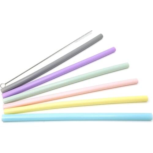 6PCS Silicone Straw Tea Drink Cocktail Straight Tube Environmental Protection Resuable Thick Tube Cleaning Brush Bag