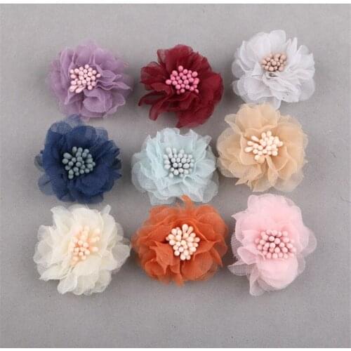 Free Shipping 10PCS 30PCs Handmade Chiffon Flowers DIY Ornaments Ornament Accessory Fabric Floral Button Patch Garment Hair Clip