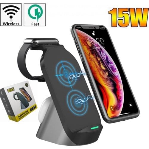 15W QI 3 In 1 Fast Wireless Charger Dock station Quick Wireless Charging stand holder For Iphone Watch Airpods Pro Samsung
