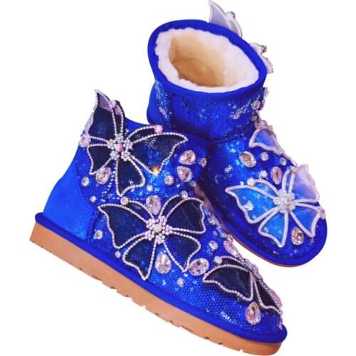 Glitter Squins Ankle Boots for Women Warm Winter Boots Womens Crystal Rhinestone Snow Boots Lady Flat Winter Shoes Botas Mujer