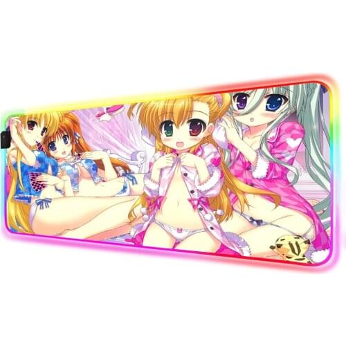 Mairuige Anime Mouse Pad Bikini Girls RGB Large Mousepad LED Backlight Color Computer Notebook Office Game Accessories Desk Mat