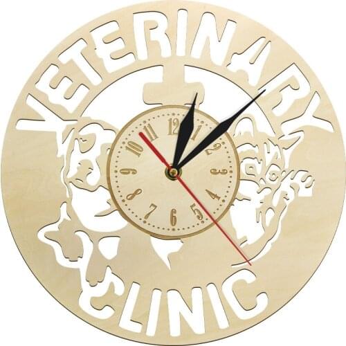 Veterinary Clinic Wooden Decorative Round Wall Clock Vet Student Nurse Watch Eco Friendly Natural Silent Wall Watch Zegar