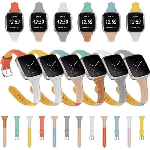 EiEuuk 3 Colors Genuine Leather Watch Band Replacement Wrist Strap for Fitbit Versa 2/Versa Lite & SE/Fitbit Versa