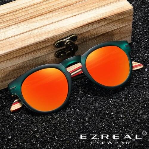 EZREAL Brand Designer Polarized Sunglasses Men Plastic Frame Wood Earpieces Fashion Oval Sun Glasses Mirror Lens UV400
