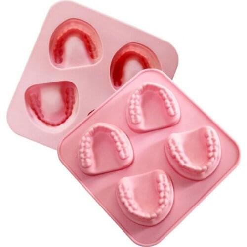 4 Hole Denture Teeth Shaped Ice Cube Mold Silicone Ice Tray DIY Ice Cream Mould Funny Gag Gift for Dentist Seniors Father Day