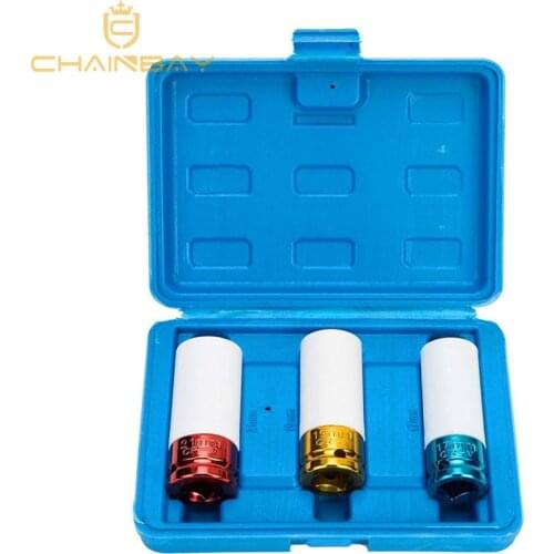 3PC Impact Socket Set 1/2-Inch Drive Metric Extra Thin Wall Deep Wheel Protector 17, 19, 21 mm