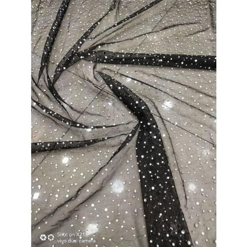 Pretty French lace fabric 5 yards fashion party dress tulle lace fabric JRB-72801 with rhinstones