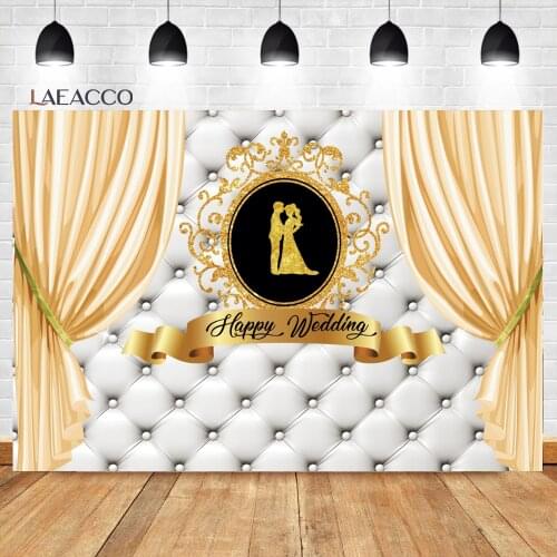 Laeacco Golden Curtain Sequin Bride Groom Wedding Scene Decor Photocall Background Baby Customized Portrait Photography Backdrop