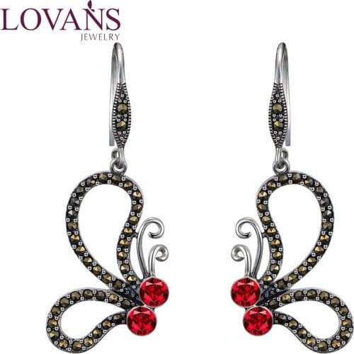 LOVANS Silver Hypoallergenic Earrings Vintage Hoop Red Crystal EarringsSpecial подарки жене Jewelry Accessory