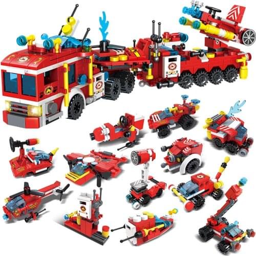 MEOA C019 City Fire-fighting Series 12IN1 25 Styles Giant Fire Truck Building Blocks Bricks Fire Engine Airplane Speedboat Kits