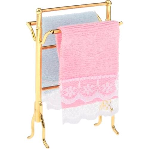 1:12 Dollhouse Miniatures Metal Towel Rack with Towels Home Furniture Accs