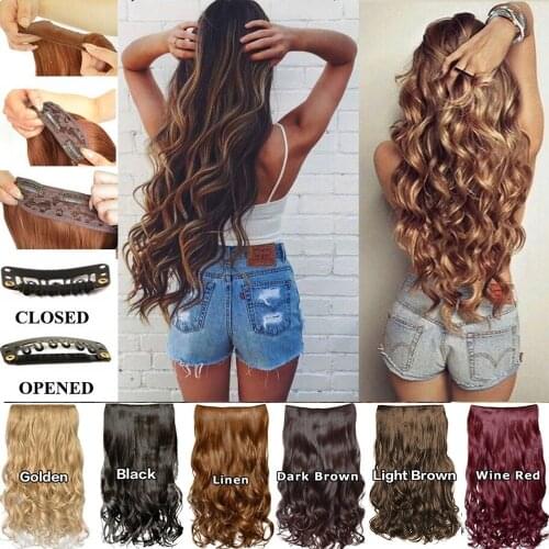 1Pc 5 Clip Fashion In Hair Long Straight Synthetic ExtensionsCurly Pretty Woman Girl Natural Wave Extensions Curly Wig Hair