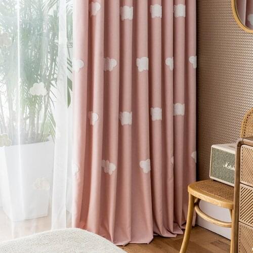 Cartoon Embroidered Cloud Curtain for Kids Boys Bedroom Pink Semi-Blackout White Cloudy Bay Window Treatment Drapes zh315C