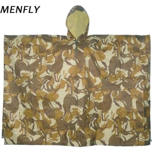 MENFLY PVC Desert Camouflage Poncho Outdoor Rain Shelter Mens Womens Raincoats Camping Hiking Charge Jacket Travel Rain Coat