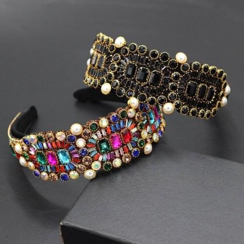 New baroque fashion temperament wide-sided luxury color rhinestone geometric headband ladies catwalk street hair accessories 781