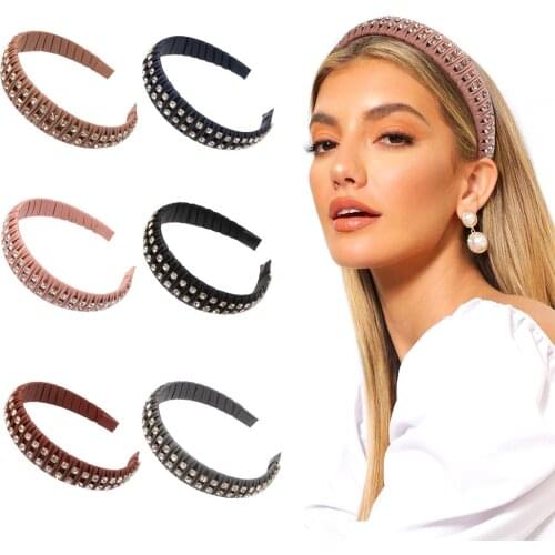 PU Wide Weaving Headbands for Women Rhinestone Hairband Hair Hoop Girls Hair Band Non-Slip Bezel Headwrap Hair Accessories