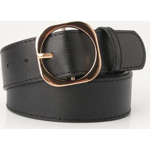 Solid PU Belt 105cm * 3.4cm Women Female Lady Casual Waistband Students Girdle Metal Buckle
