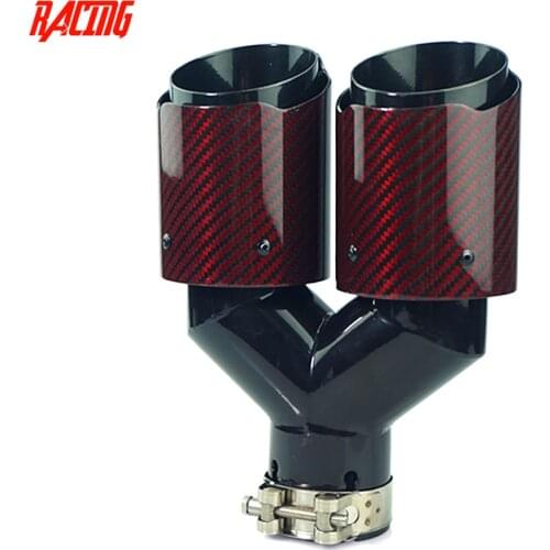 Original 1 piece Red carbon fiber with double outlet tail tips used for autocar muffler exhaust two pipe tips modification