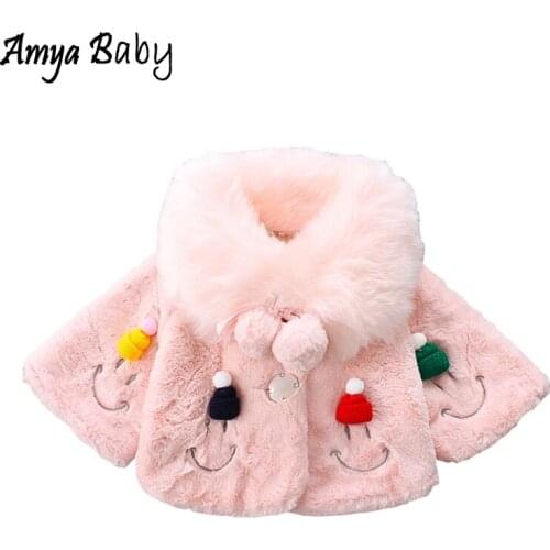 AmyaBbay Autumn Winter Jackets For Baby Girl Long Sleeve Fur Coats Baby Girl Cute Smiling Face Outerwear Infant Girls Clothing