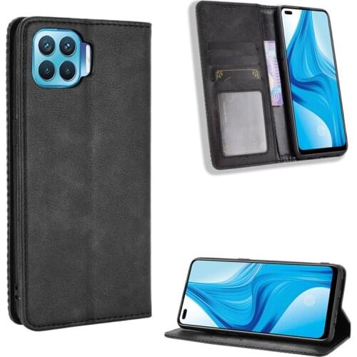 Suitable for OPPO F17 pro anti-drop magnetic card mobile phone case OPPO Reno4 lite clamshell leather retro luxury wallet case