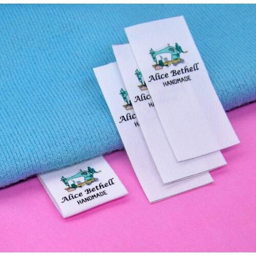 Custom Sewing label, Fold, Custom Clothing Labels - Fabric Name Tags, Logo or Text, Cotton Ribbon, Custom Design (FR084)