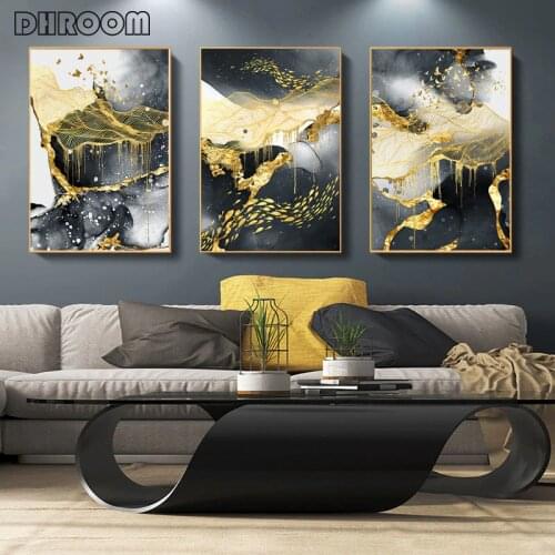 Gold Abstract Canvas Poster Print Light Luxury Ink Landscape Painting Simplicity Modern Wall Picture for Living Room Home Decor