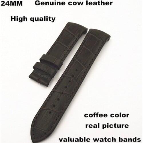 Wholesale - 1pcs High quality 24MM genuine cow leather Watch band watch strap coffee color for valuable wrist watch -81013