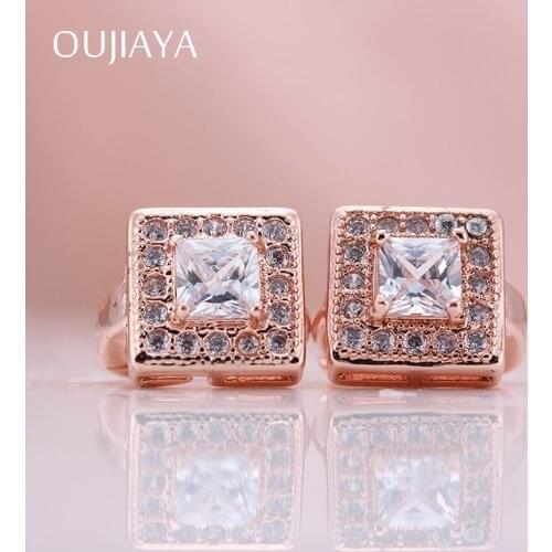 OUJIAYA Luxury square 585 Rose Gold Women Dangle Earrings Micro Wax Inlay Natural Zircon Fashion Wedding earrings A3