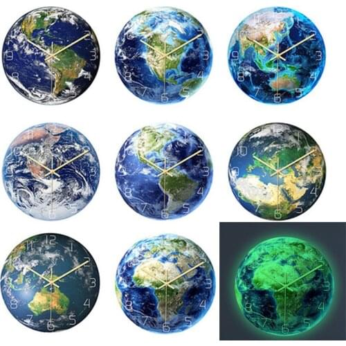 Luminous Wall Clock light in dark night Fashion Earth Wall Clock Mute Clock With Night Light