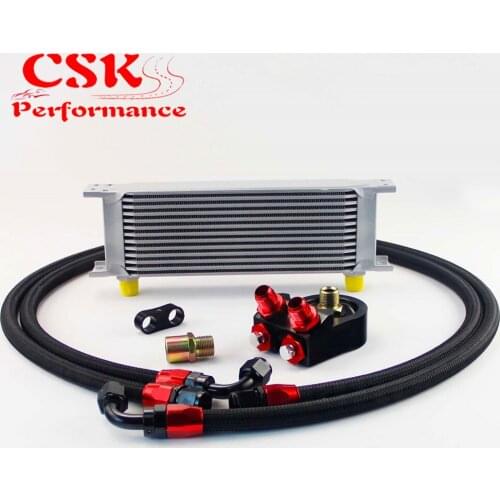 Universal 13 Row 248mm AN8 Engine Transmission Oil Cooler British Type + Aluminum Filter Adapter Kit Silver