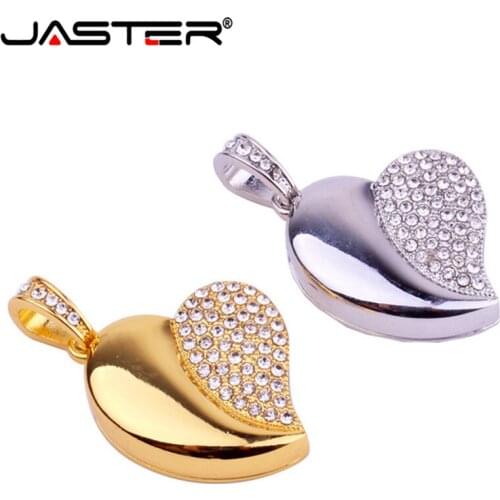 JASTER metal Gold silver crystal love Heart 4GB 8GB 16GB USB Flash Drive precious stone 32GB pen drive