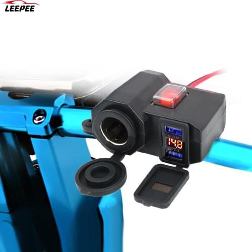 Digital Display Dual USB Port Cigarette Lighter Socket Motorcycle Handlebar Charger for Phone 5V 2.1A Adapter Power Supply