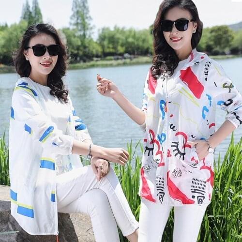 Summer Sun Protection Shirt Womens 2019 New Fashion Hooded Printing Sun Orotection Clothing Spring Autumn Outdoor Sportswear