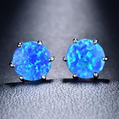 CiNily Simple Blue Fire Opal Round Silver Plated Women Gems Jewelry Earrings Best Gifts Woman Girl