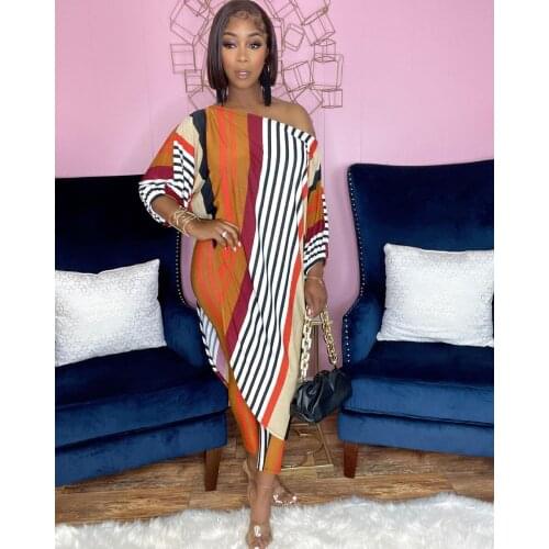 Pure White Casual Loose Plus Size Diagonal Trousers Two-piece Suit One Shoulder Off Printing Women Set Wholesale Drop Shipping