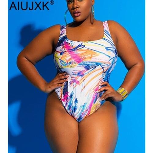 AIUJXK Plus Size Graffiti Print One Piece Swimsuit Women Swimwear BeachWear Bathing Suit 4xl Bodysuit Bikini Woman Monokini 2021