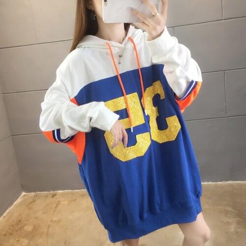 Women Sweater Women For Spring Autumn Sequin Embroidery Number Sweatshirt Women New Loose Thin Korean Harajuku Hoodie Woman