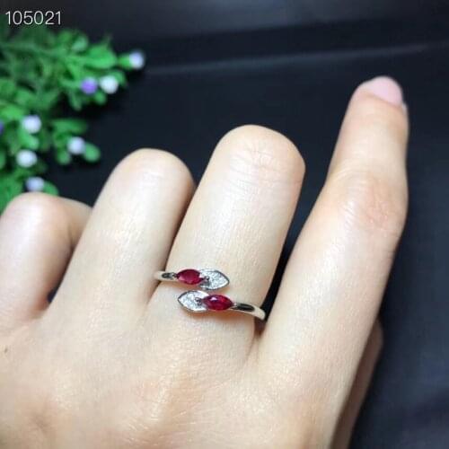 Elegant silver ruby ring for daily wear 2.5mm*5mm natural ruby silver ring size adjustable 925 silver ruby jewelry