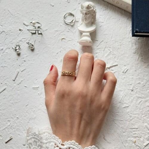 WTLTC Gold Color Hollow Chain Stacking Rings for Women Personality Band Link Rings 925 Sterling Sliver Thunb Ring Adjustable