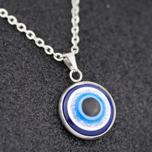Stainless Steel Lucky Turkey Evil Eye Necklace for Women Short Chain Small Choker Necklace Cute Blue Eye Pendant Charm Necklace