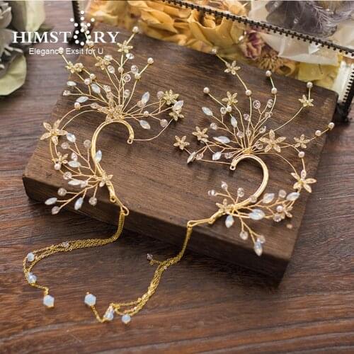 Himstory Bridal Golden Jewelry Earrings Jackets Beautiful Wedding Ceremony Opal Crystals Pendant Ear Hang Hair Accessories