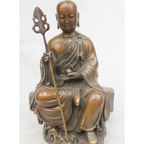 11"Chinese Folk Pure Bronze excellent Lucky Sit Xuanzang Buddha Statue